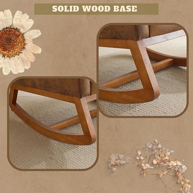 VINGLI Rustic Microfiber Nursing Rocking Chair with Thick Headrest Upholstered Mid-century Modern Nursery Rocker Glider with Curved Armrest Sturdy Solid Wood Base for Living Room Bedroom Baby Room
