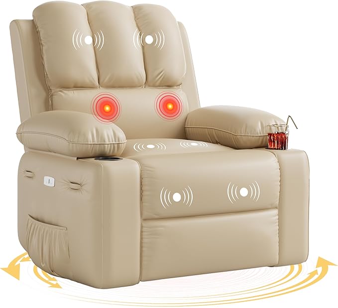 GAOMON Oversized Electric Recliner Chair with Massage &amp Heat - 360° Swivel Rocker Power Recliner for Big and Tall Extra Wide 27 PU Leather Recliner Chair with 1.5X Sponge Living Room Essential