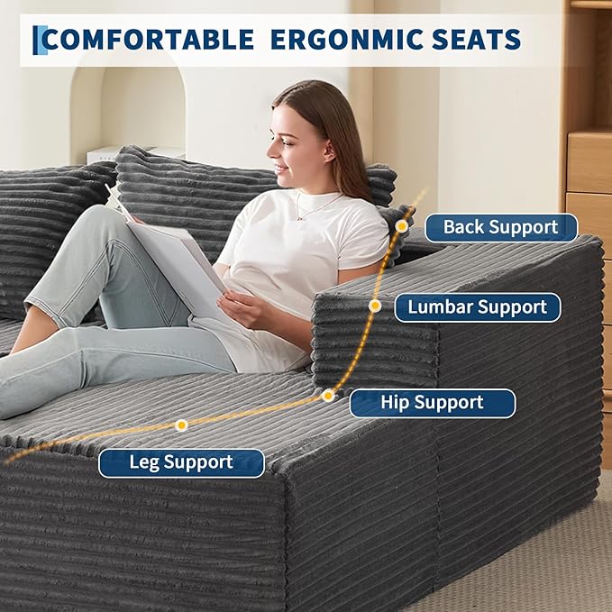GarveeLife 108” Modular Sectional Sofa Cloud Sectional Couch with L-Shape Chaise Modern Modular Deep Seat Sofa Couch Upholstered Boneless Couches for Living Room Bedroom Right Facing Chaise Grey