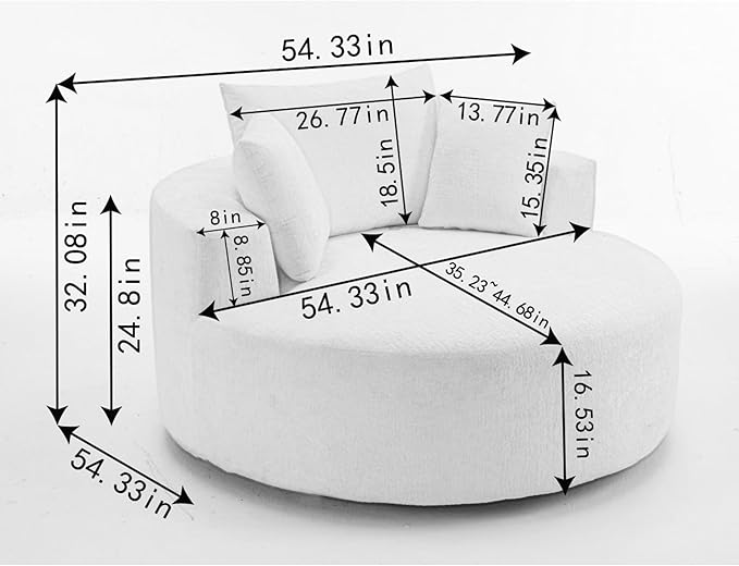 KEIKI Oversized 360 Degree Swivel Chair Large Barrel Chairs Upholstered Round Swivel Chair Chenille Single Sofa Armchair Sleeper Chair for Living Room Lounge Black