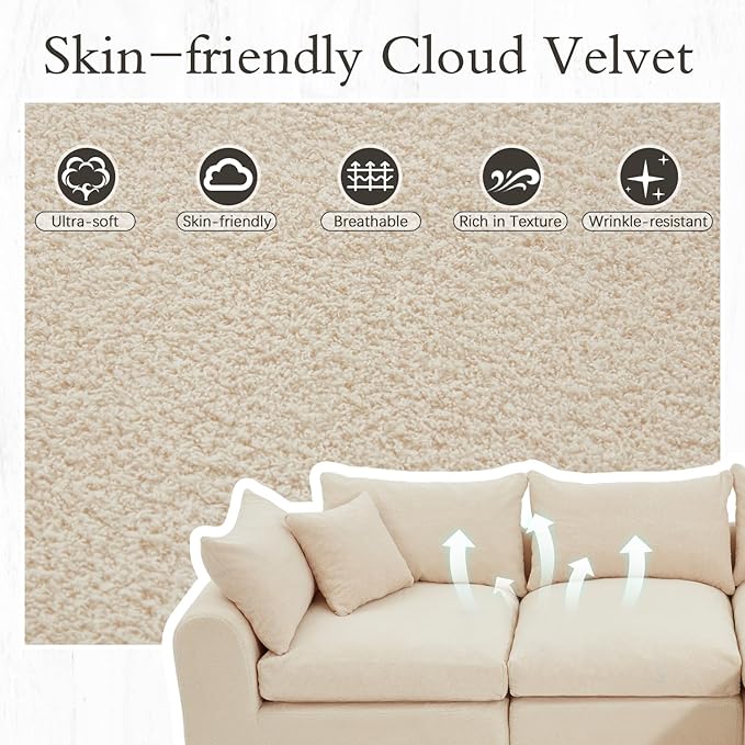 AVAWING 113 Modular Sectional Sofa Modern L Shaped Cloud Couch with Deep Seat &amp Ottoman Soft Boneless Sofa with Chaise for Living Room &amp Bedroom No Assembly Needed (Beige)