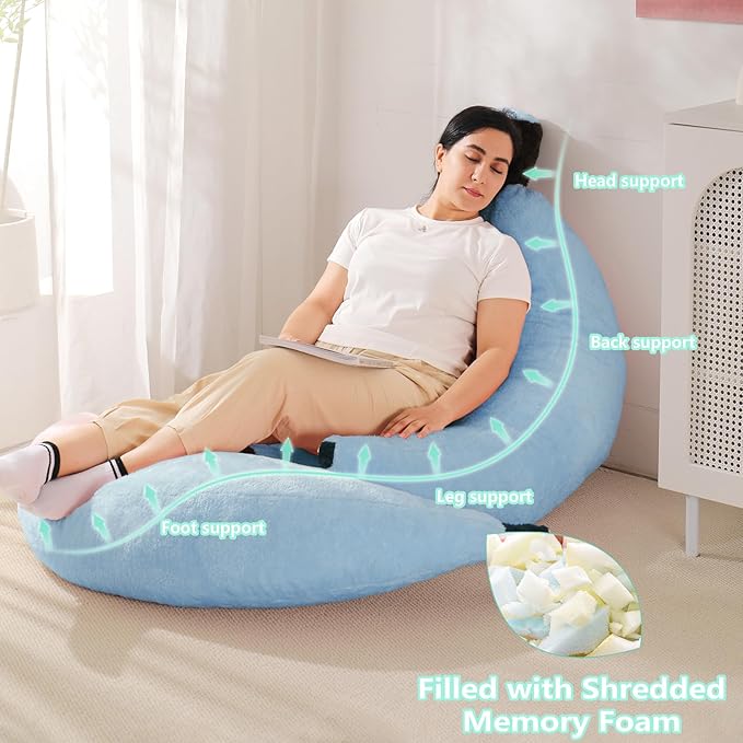 Banana Bean Bag Chair with Ottoman Floor Sofa Bed with Footrest Comfy Convertible Lounger for Teens &amp Adults Plush Couch for Bedroom Living Room or Dorm M-SkyBlue