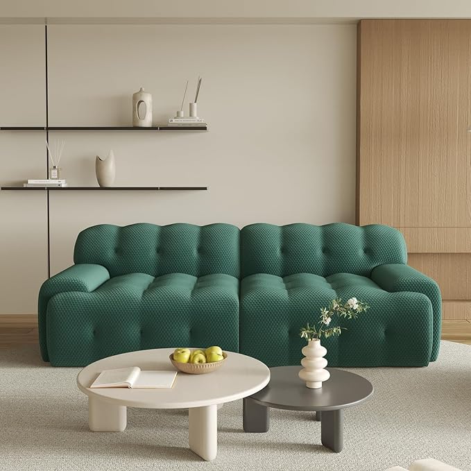 86.6inch Modular Sectional CouchOversized Loveseat Sofa 3D Mesh Fabric Comfy Cloud Sofa Couches Curved Couch for Living Room Office ApartmentNo Assembly Required (Green 86.6)