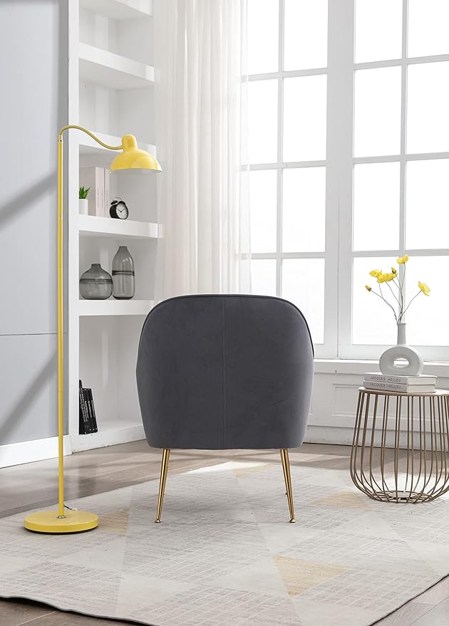 Modern Ergonomics Soft Velvet Fabric Material Accent Chair with Gold Legs and Adjustable Feet Screws for Indoor Home Living RoomGray