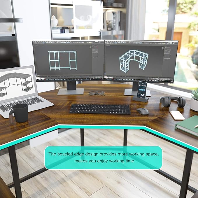 Elephance Large L-Shaped Computer Desk with Shelves Corner Desk Home Office Writing Workstation Gaming Desk PC Latop Table with Storage