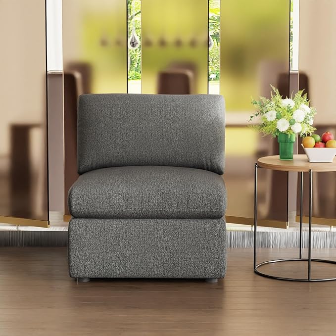 FDW Sofa Couch Deep Seat Sofa Couch 1-Seat Convertible Sofa Modular Sectional Sofa Couch for Living Room Bedroom Home Office Dark Gray