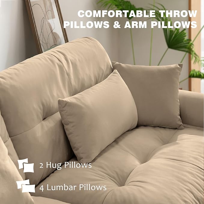 166 Modern Oversized Modular Sectional Sofa 4-Seater L-Shaped Cloud Sleeper Couch with Ottoman Pillows and Overthick Cushion for Living Room Home Theater ApartmentVelvet Camel