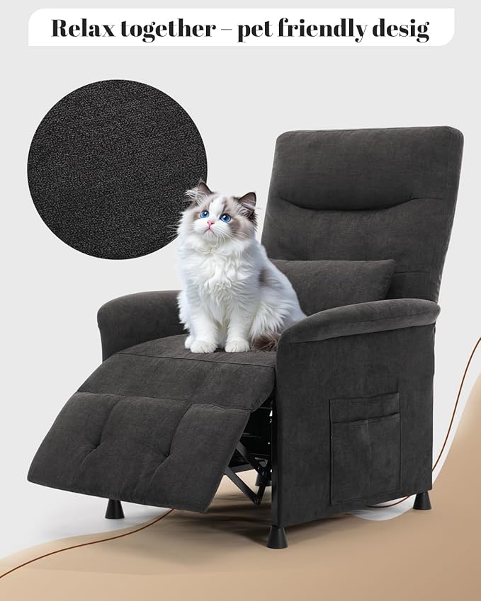 Power Recliner Chair for Adults - Electric Reclining Sofa with Side Pocket &amp Remote Adjustable Recliner for Living Room or Home Theater Seating