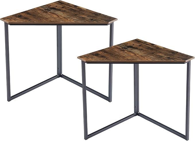 VECELO Corner DeskOffice Tables for Living Room for Small Space Triangle Computer Desk with Steel Frame Corner Shelves with Metal Frame Writing Desk for Workstation Classic Brown 33.1 2 Set