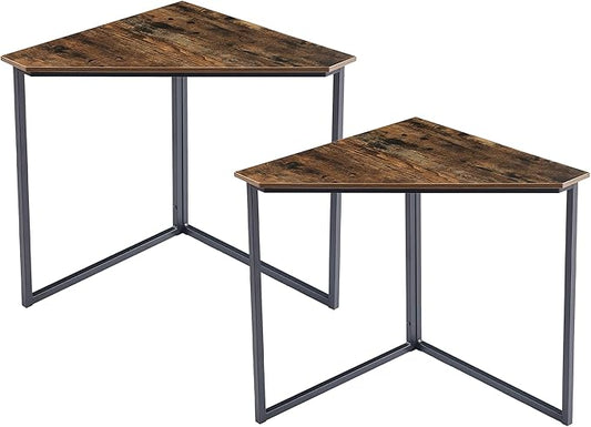 VECELO Corner DeskOffice Tables for Living Room for Small Space Triangle Computer Desk with Steel Frame Corner Shelves with Metal Frame Writing Desk for Workstation Classic Brown 33.1 2 Set