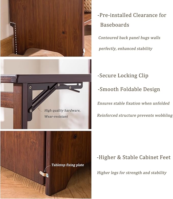 Bamboo Folding Desk with Bookshelf Fold-Out Convertible Writing Table Home Office Desk Storage Cabinet Vanity Table Compact Computer Workstation for Bedroom Living Room Kitchen Office
