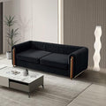 kevinplus 84.2'' Velvet Chesterfield Sofa Couch for Living Room Modern Luxury 3-Seat Upholstered Sofa Couch for Apartment Bedroom Dorm Office Strong Gold Metal Legs (Channel Backrest Black)