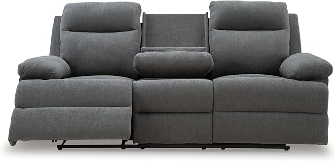 Signature Design by Ashley Yarrow Lane Classic Chenille Manual Pull Tab Reclining Sofa with Drop Down Table and USB Charging Gray
