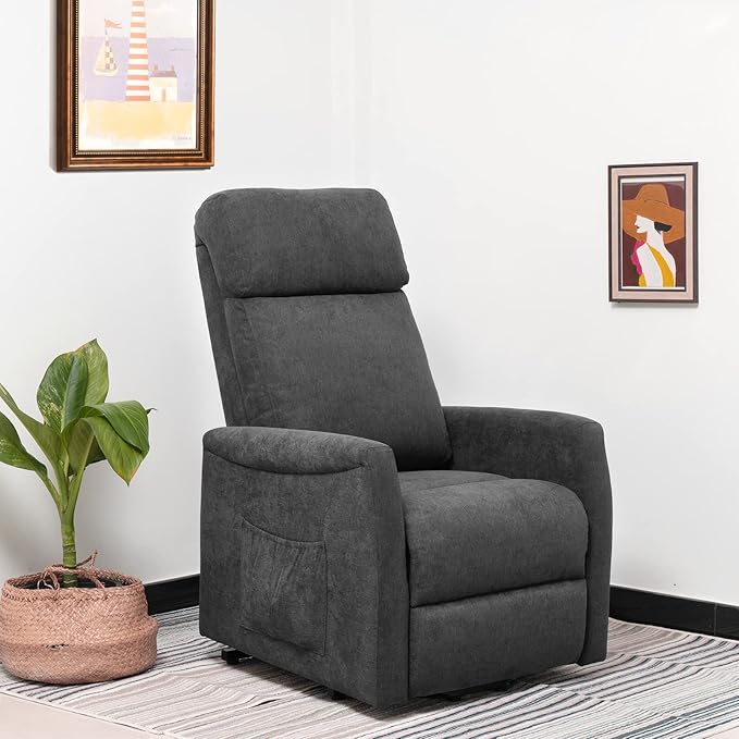 Giantex Power Lift Recliner Chair for Elderly Ergonomic Lounge Chair w/Remote Control Adjustable Backrest Side Pocket Electric Stand-Up Fabric Arm Chair for Bedroom Living Room Nursery (Grey)