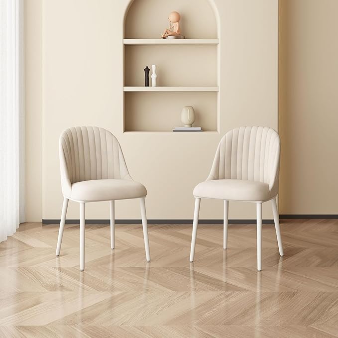 Cream White Dining Chairs Set of 2 Modern Shell Comfy Kitchen Chair with High Elastic Seat and Back for Living Room Bedroom Dining Room Kitchen