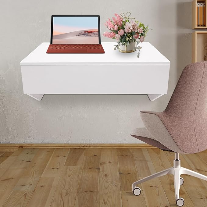 Wall Mounted Desk Computer Desk Floating Wall Table with Pull Out Drawer Home Office Table Desk Workstation