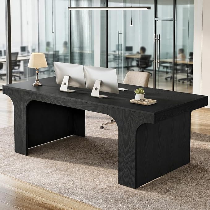 Tribesigns 70.9-Inch Executive Desk Large Wooden Computer Office Desk Modern Writing Table Business Workspace Home Office Furniture with Arched Design Black