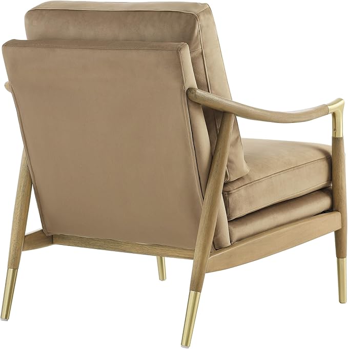 Modway Langford Stain-Resistant Performance Velvet Armchair – Mid Century Modern Velvet Chair with Wood Frame – Upholstered Accent Chair for Living Room or Bedroom