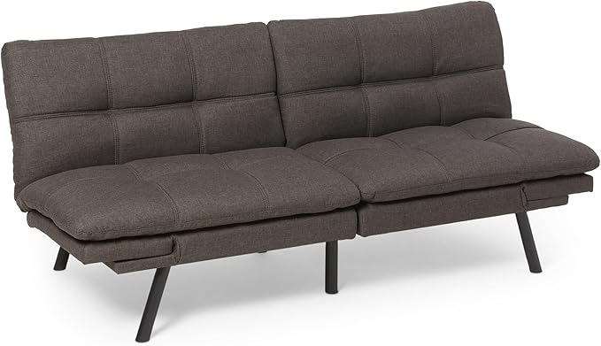 Amazon Basics Futon Sofa Bed Convertible Memory Foam Sofa Couch with Adjustable Positions for Small Living Room Office Apartment Dark Grey Linen Fabric