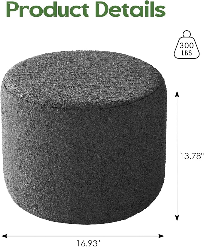 Round Stuffed Pouf Ottoman with Convertible Pull Out Sleeper Couch Sofa Bed Furry and Fluffy Pouf Foot Stool Ottoman Floor Poufs Foot Rest for Living Room Office (Grey)