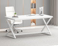 IBF White Computer Desk Modern Home Office Desk for Writing Work Study Simple Wooden Metal Pc Gaming Desk in Bedroom Executive Laptop Workstation Computer Table White Oak 55 Inch