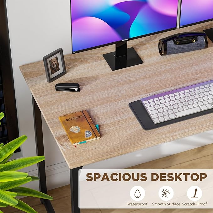 47 Inch Computer Desk Large Wood Office Writing Table With Metal Frame &amp Adjustable Feet Modern Simple PC Desk for Bedroom Home Office Nature