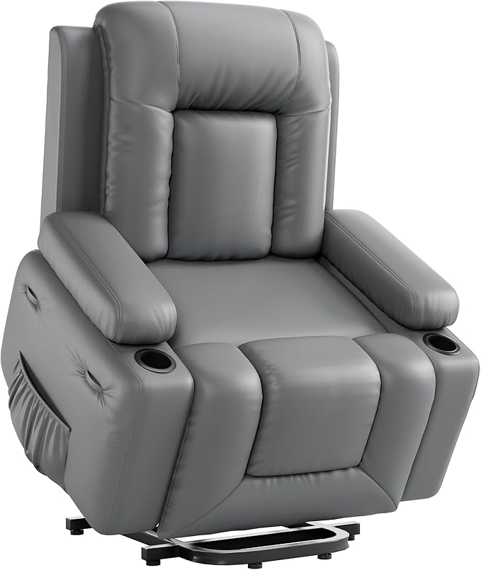 PU Leather Power Lift Recliner Chair Faux Leather Recliner Chair Sofa with Massage and Heat Remote Control Electric Stand Assist for Elderly and People Limited MobilityGrey