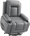 PU Leather Power Lift Recliner Chair Faux Leather Recliner Chair Sofa with Massage and Heat Remote Control Electric Stand Assist for Elderly and People Limited MobilityGrey