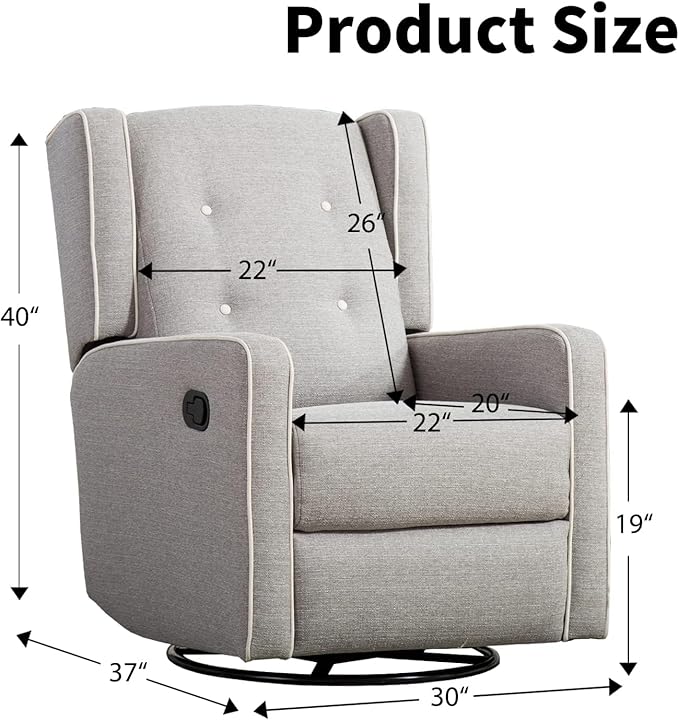 CANMOV Swivel Rocker Recliner Chair Set of 2 Nursery Glider Chair Nursery Rocking Chairs Manual Reclining Chair Grey