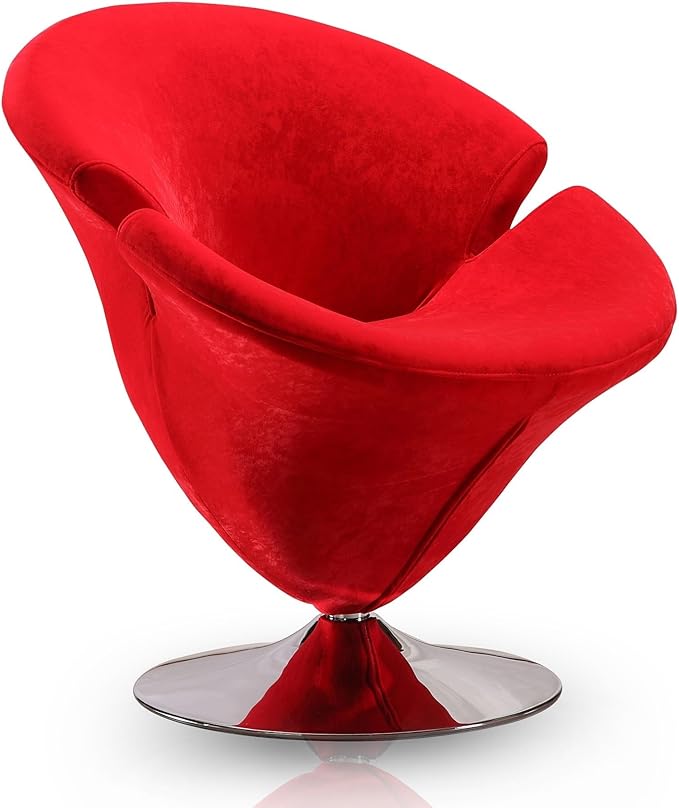 Manhattan Comfort Tulip Swivel Accent Chair Set of 2 with 360° Turn Modern Flower Inspired Design Soft Velvet Upholstery Polished Chrome Base No Assembly Required 300 Lbs Capacity Red