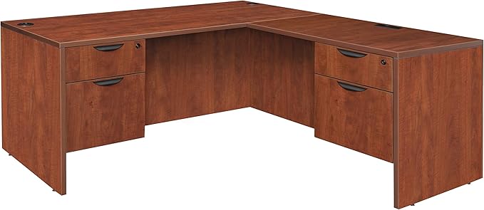 Regency Legacy 66 x 65 Inch L-Shaped Office Desk with Double Pedestal Drawer Unit Durable Cherry Laminate Scratch-Resistant Surface and Spacious Design for Home and Professional Offices