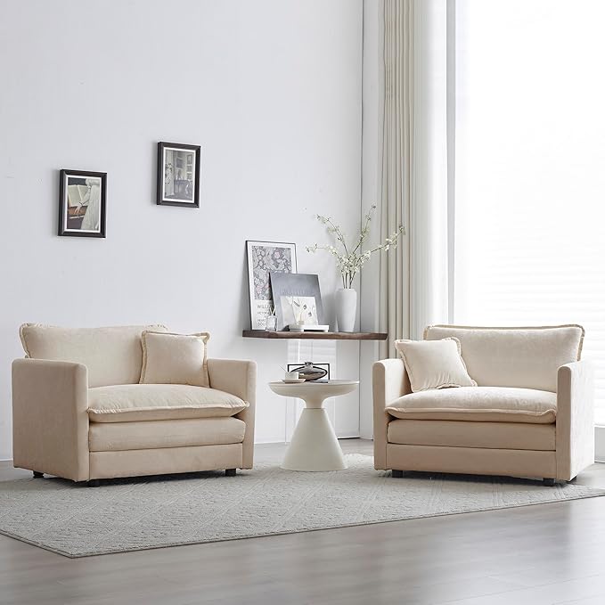 41.4 Comfy Single Seat Sofa Armchair Comfy Chenille Fabric with Pillow Modern Minimalist Soft Sofa &amp Couch for Living RoomBeige