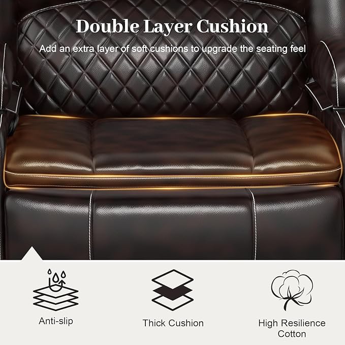 Loveseat Lounger Sofa Set with 2 Layers Cushion Living Room 2+1 Piece 2 Seater Reclining Double Sofa Leather with Removable Console 1 Oversized Lounger Sofa Seats