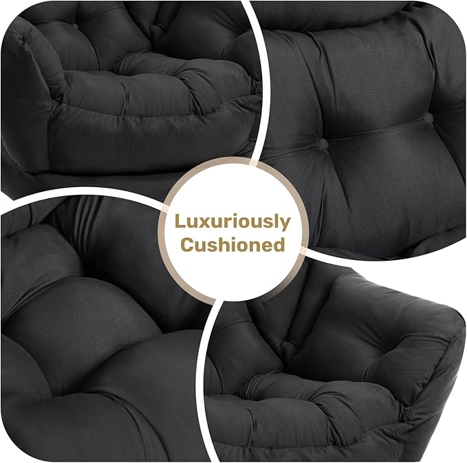 HollyHOME Lazy Chair with Foldable Ottoman Accent Comfy Lounge Armchair and Folding Footrest Stool Leisure Sofa Reading Chair and Footstool for Living Room Bedroom DormPeachskin Fabric Black