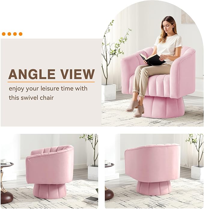 YSICK Swivel Accent Chair360°Swivel Barrel Chairs Mid-Century Chair with Wide Upholstered Modern Velvet Fabric Round Armchair for Living Room Lounge Bedroom
