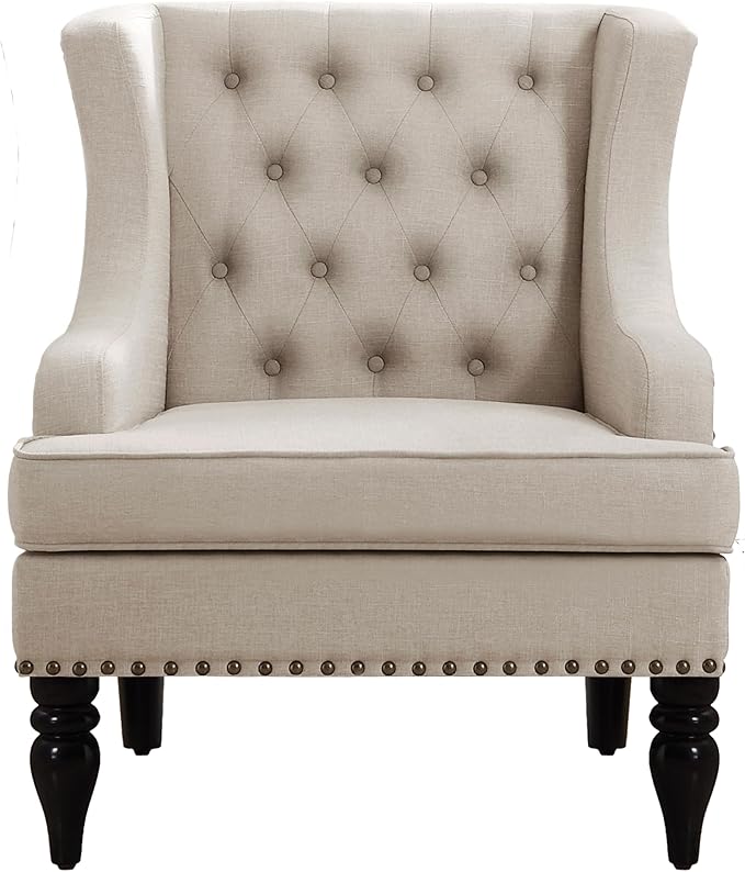 Rosevera Amelia 29 Modern Upholstered Accent Chair Armchair with Wingback Accent Leisure Chair Fabric Reading Living Room Single Sofa for Living Room Bedroom Balcony StudioTextile Beige