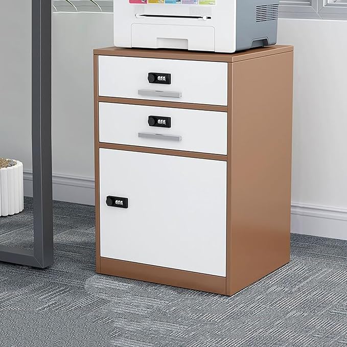 Under Desk Filing Cabinet Small Cabinet with Locking Drawer Cabinet File Information Cabinet Tin File Cabinet (Color : Coffee Color)
