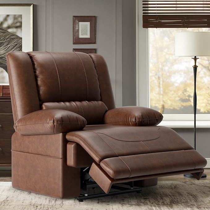 Large Dual Motor Power Lift Recliner Chair with Massage and Heat for Elderly People Infinite PositionUSB Ports and Remote ControlBreathable Leather (Red Brown)