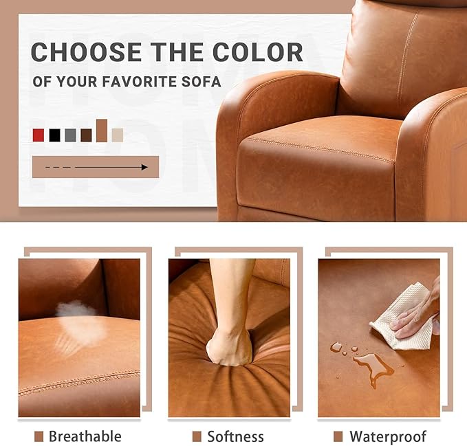 Homall Recliner Chair Recliner Sofa PU Leather for Adults Recliners Home Theater Seating with Lumbar Support Reclining Sofa Chair for Living Room (Khaki Leather)
