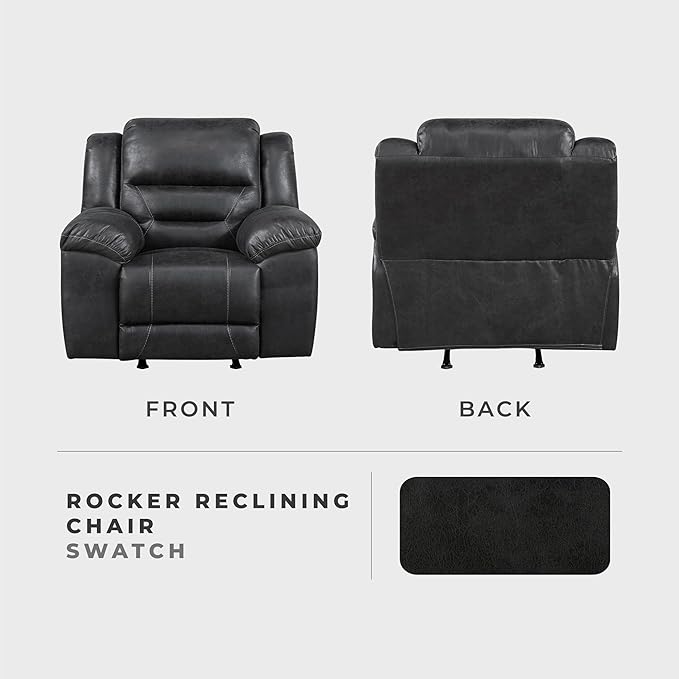 Lexicon Rocker Recliner Chair for Living Room Wall Hugger Manual Recliner Chairs Textured Microfiber Upholstered Rocking Reclining Chair Home Theater Seating Required Assembly Black