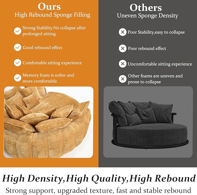 81'' Cloud Couches for Living Room Comfy Circle Round Couch Bed with 14 Pillows Upholstered Boneless Couch Oversized Chaise Lounge Chair Indoor Extra Wide Round Daybed Floor Sofa (Yellow)