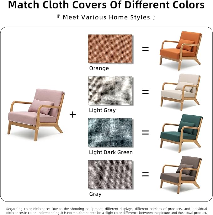 CottonColors Accent Chair Living Room Chairs &amp Reading Chair - Solid Wood Frame with Soft Cushion Removable Machine-Washable Cover(Pink Chair+Orange Chair Cover)