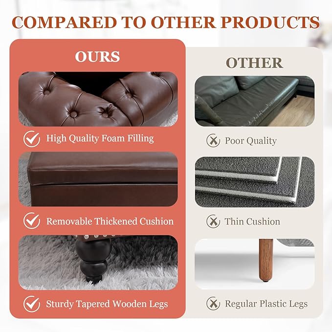 62.99 Chaise Lounge Indoor Comfy Reading Chair with 2 Pillows PU Leather Chesterfield Loveseat Sofa with Tufted Back &amp Rolled Arm Oversized Chaise Lounge Couch Indoor for Living Room Brown