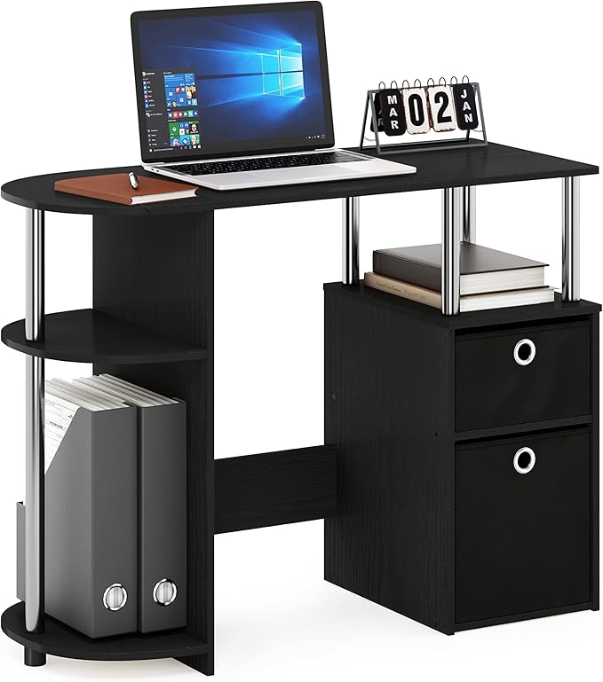 Furinno Jaya Simplistic Computer Study Desk Americano/Chrome/Black
