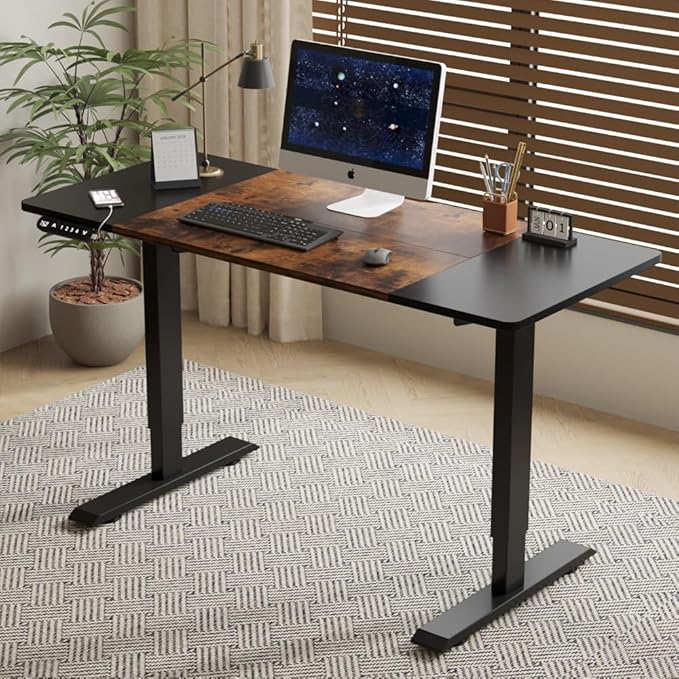 55 Inch Electric Standing Desk Height Adjustable Computer Gaming Desks for Home Office Bedroom Craft Study Table and Work Standing DesksBlackBrown