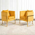 X-VOLSPORT Velvet Accent Chairs Set of 2 Contemporary Barrel Armchairs Living Room Bedroom Club Chair Set with Pillow Channel Tufted Gold Finish Base Yellow