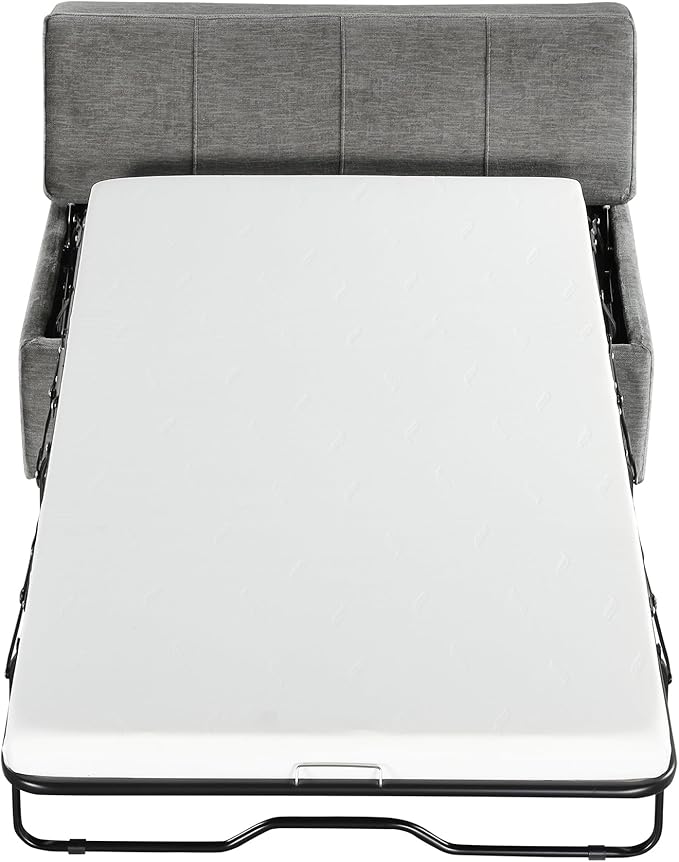 Folding Ottoman Sleeper Bed with Mattress Wood Legs and Chenille Fabric Convertible Chair into Sofa Bed Pull Out Ottoman Lounge for Small Space (Dark Gray * 9)