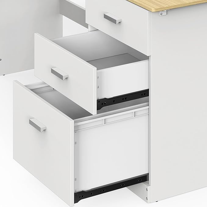 SHW 51 x 59 Inches L-Shaped Home Office Wood Corner Desk with Box Box File Drawers Oak