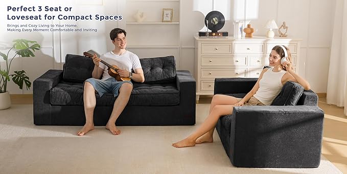 MAXYOYO Boneless Sofa Couch 75 Oversized Loveseat Sofa Tufted Floor Couch Bean Bag Chair for Living Room Bedroom Apartment Sofa in a Box No Assembly Needed Black