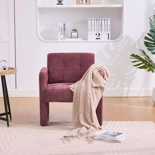 Classic Chenille Conversation ChairModern Minimalist ArmchairElegant Comfortable Accent Chair for Living RoomBedroomStudyOfficeWine Red